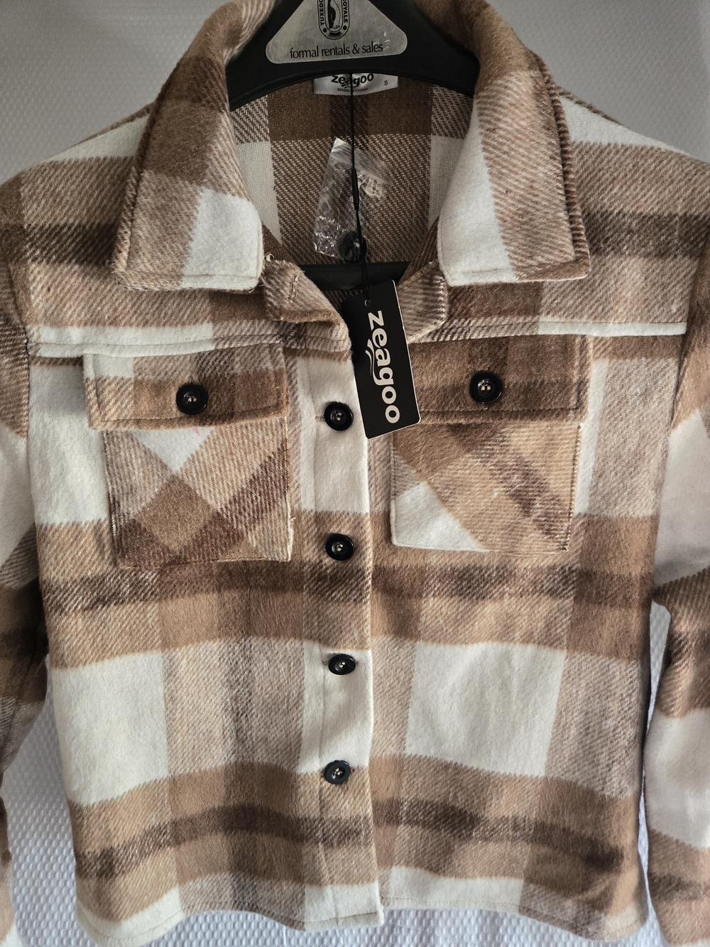 zeagoo Women's Plaid Shacket Jacket - Cream & Brown